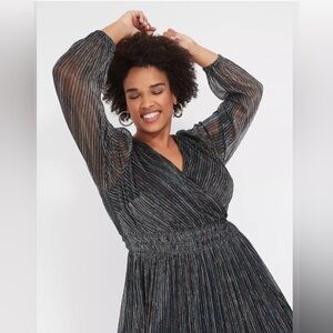 Lane Bryant Shimmering Black and Blue Long Sleeve Dress